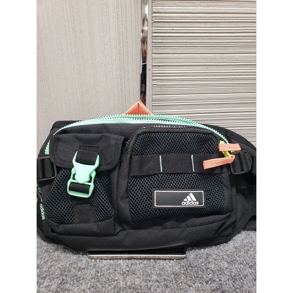 Adidas Amplifier 2 Men Crossbody Bag Black Mint Green Coral Accents Lined Casual